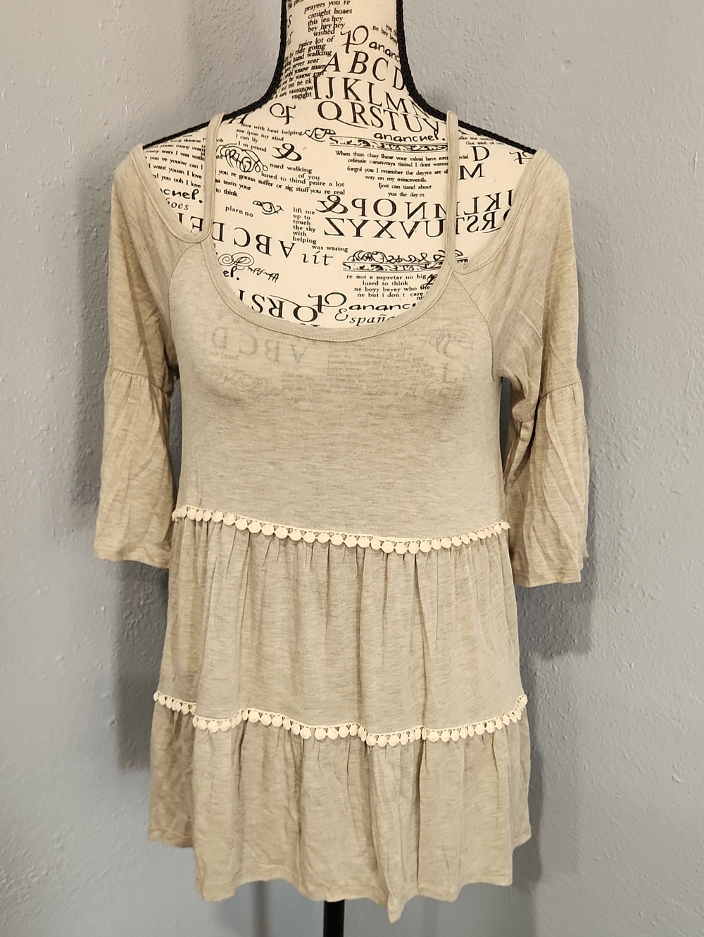 Hailey & Co. Light Beige Tiered Peasant Mini Dress